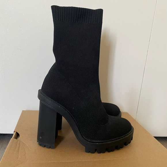 Zara Black Jersey Heeled Boots - Picture 3 of 5